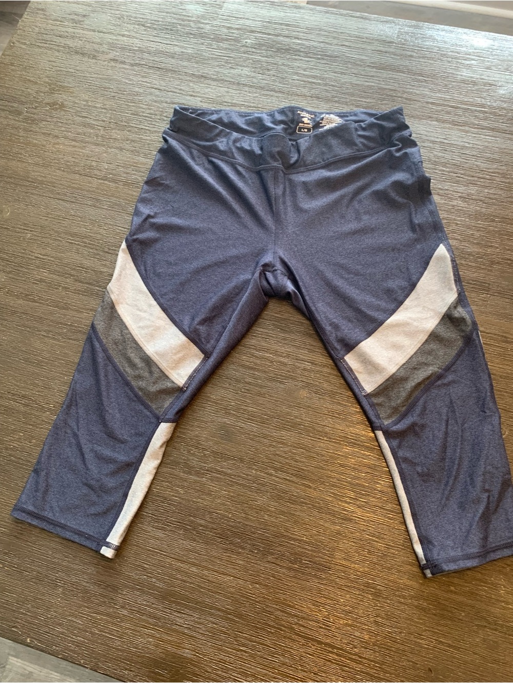Athletic Works Navy Capri Leggings with Light Gray and Dark Gray Panels